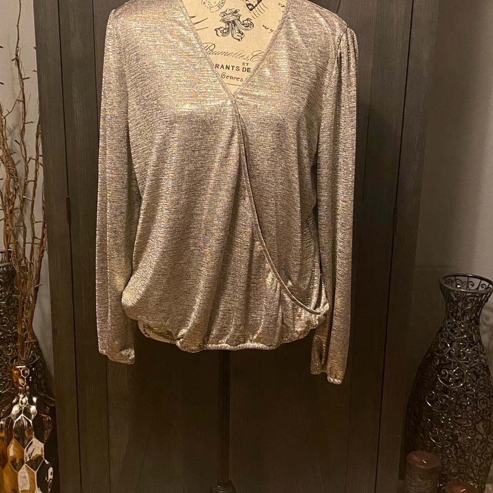 Vince Camuto metallic faux wrap blouse